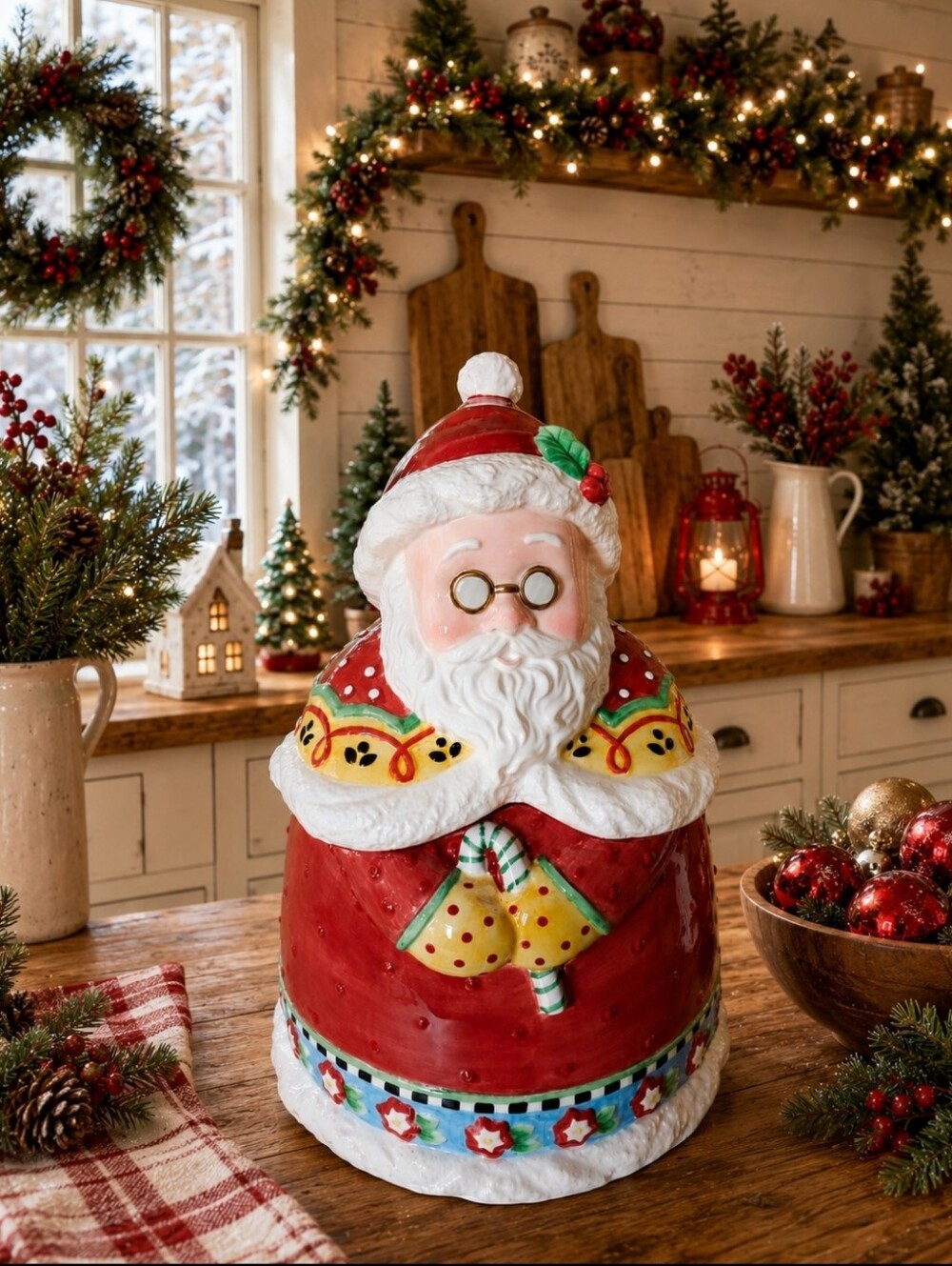 Ceramic Santa Cookie Jar by Mary Engelbreit Engelbrite Englebrite 1999 EUC